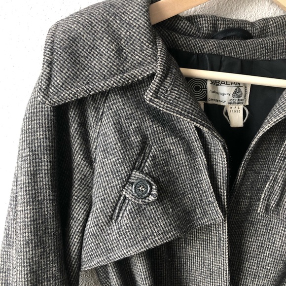 Vintage 100% Wool Houndstooth Trench & Scarf - Picture 4 of 6